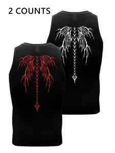 Men's Wing Print Tank Top, Regular Fit Casual Sleeveless Graphic Top for Summer, Men's Top for Daily Wear, Socks, Vest Top, Tank Tops Workout