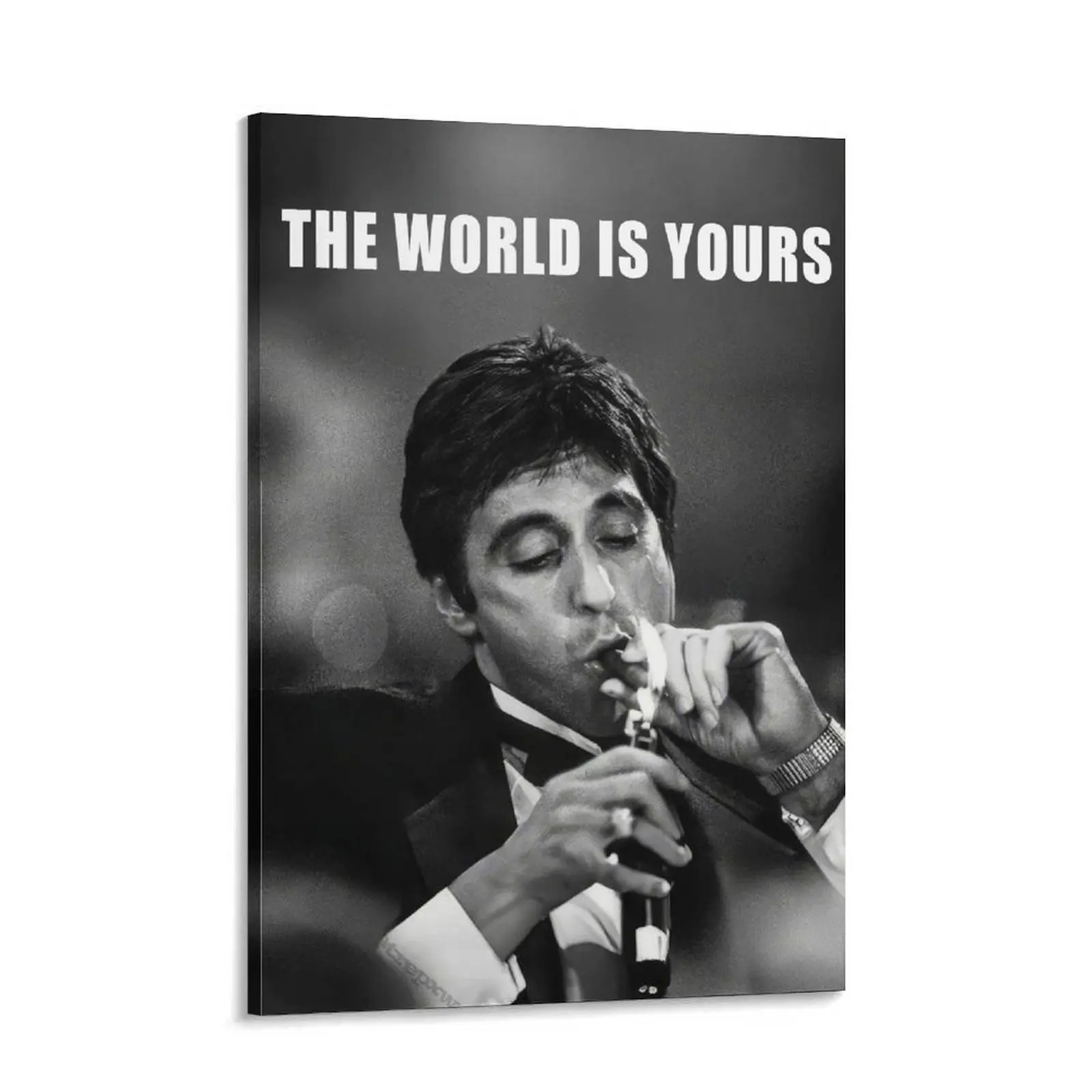 Scarface Poster Canvas Wall Art Tony Montana THE WORLD IS YOURS Framed Print for Home Bar Poker Room Gameroom Mancave Eco-Friendly Fade-Resistant UV-Protected Artistic Room Aesthetic
