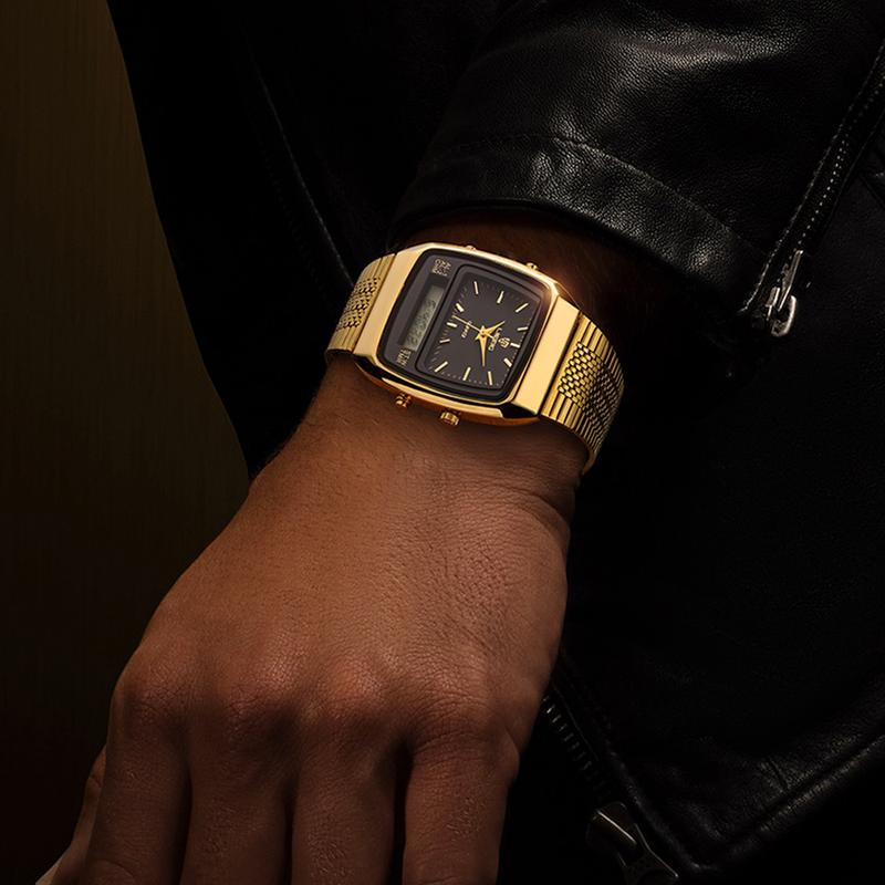 LIEBIG watches for men 34.5mm x 40mm x 10.5mm case 3ATM waterproof and scratch resistant mirror dual time zone fashionable gold watch multifunctional timing alarm clock digital sports watch couple's New Year gift