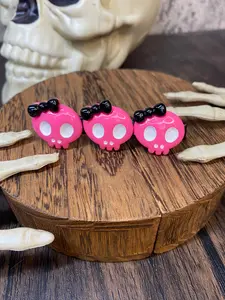 Skull Hair Clips with Bow - Spooky Kawaii Hair Accessories - Pastel Goth, Cosplay, and Halloween Hair Clip, Cute Pink Halloween