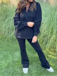 Women's Plus Size Fitted Zipper Pilot Jacket, Casual Solid Color Long Sleeve Coat, Comfortable & Stylish Outerwear for Everyday Wear
