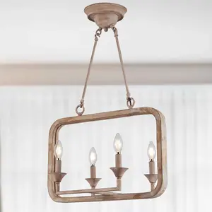 4 Lights 20.9" Farmhouse Dining Room Wooden Chandelier with Candelabra Bulb Base and Adjustable Chain, House Decoration Pendant Lights