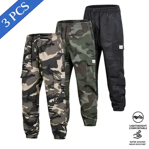Men’s 3-pack camouflage cargo pants with cuffs at the legs, wear-resistant and durable, suitable for home leisure and everyday commuting.