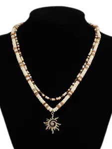 Men's Fashion Coconut Shell Beaded Necklace, Hip Hop Sun Pendant Choker Chain, Cross-Border Men's Jewelry, Unique Style, Exquisite Chain Jewelry