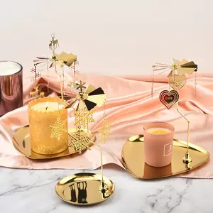Rotating Candle Holder, Magnetic Auto Rotation Home Decoration Tealight Stand Carousel with Metal Stainless Steel Tray, Romantic Gift for Families, Friends