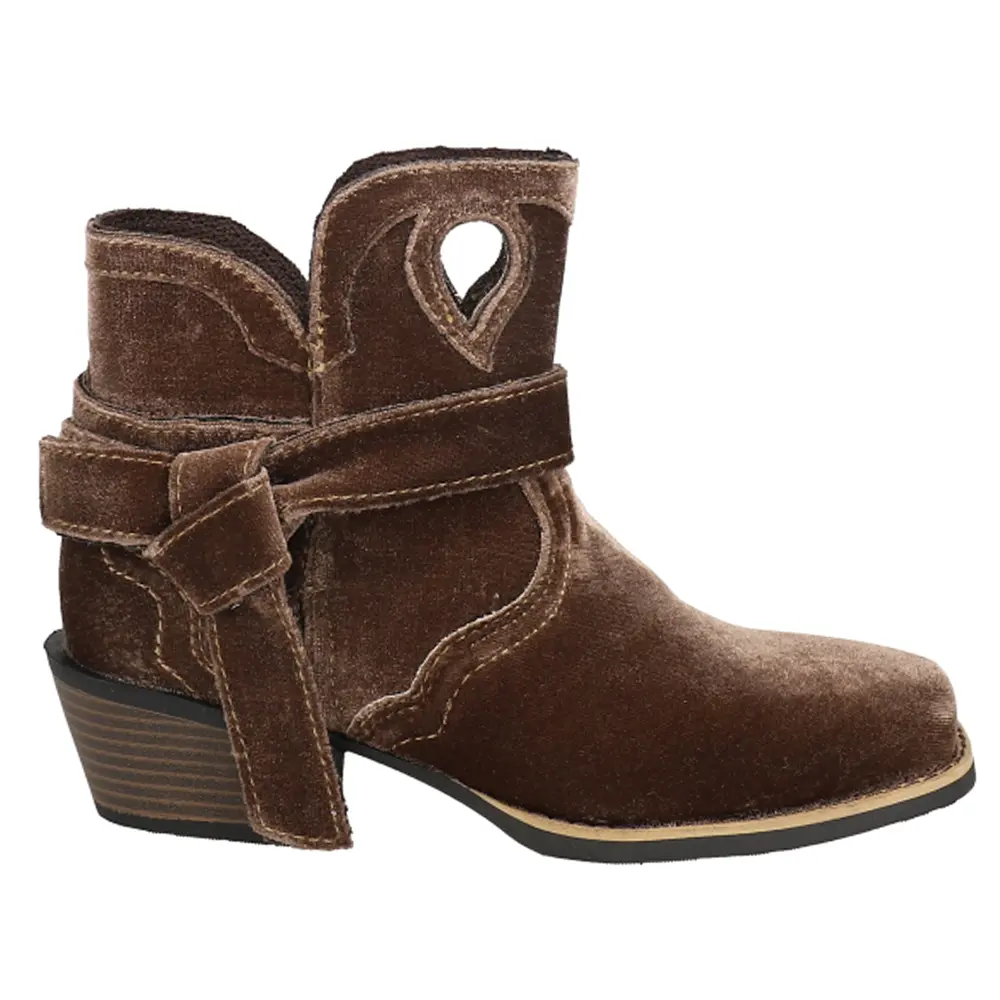 Justin Womens Elana Velvet Square Toe Pull On Casual Boots Ankle Low Heel 1-2" - Brown