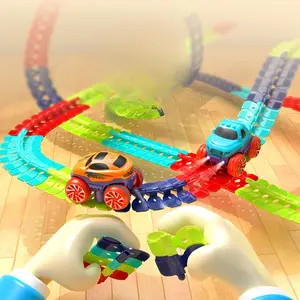 Build Your Own Gravity-Free Electric Roller Coaster, Adjustable Flexible Slot Race Car Toy with LED Light, DIY Track Building Kit for Kids