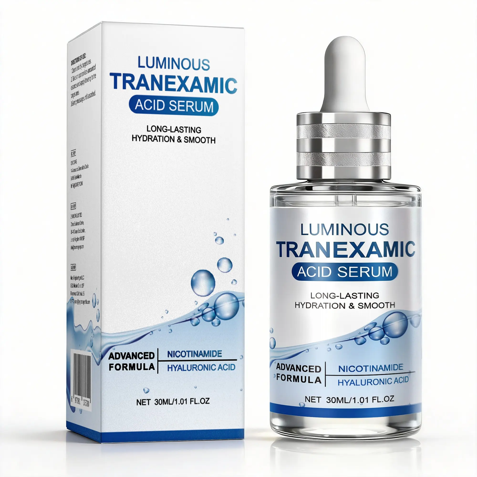 Tranexamic Acid Serum, Faded Brightening Facial Serum, Brightening White, Dark Spot Remover, Reduces Skin Discoloration, Contains Hyaluronic Acid & Niacinamide, Liquid Form, Non-Flammable, 10 Units