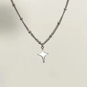 Vintage Four pointed Star Stainless Steel Necklace For Men and Women Daily Fashion Necklace