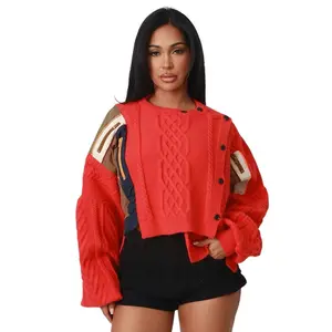 Asymmetric Patchwork Knit Button Sweater