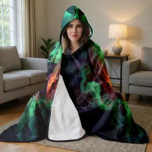 1pc Green Flame Skull Hooded Blanket, Flannel Wearable Poncho for Adults, Oversized Warm Comfy Cloak for Lounging, Gaming, Watching TV, Reading, Napping.