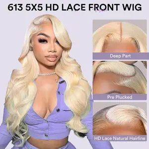 Hotlove 5x5 HD Lace Closure Wigs Human Hair 613 Closure PPB Glueless Wig 613 Body Wave HD Lace Front Wigs Human Hair For Women With Baby Hair