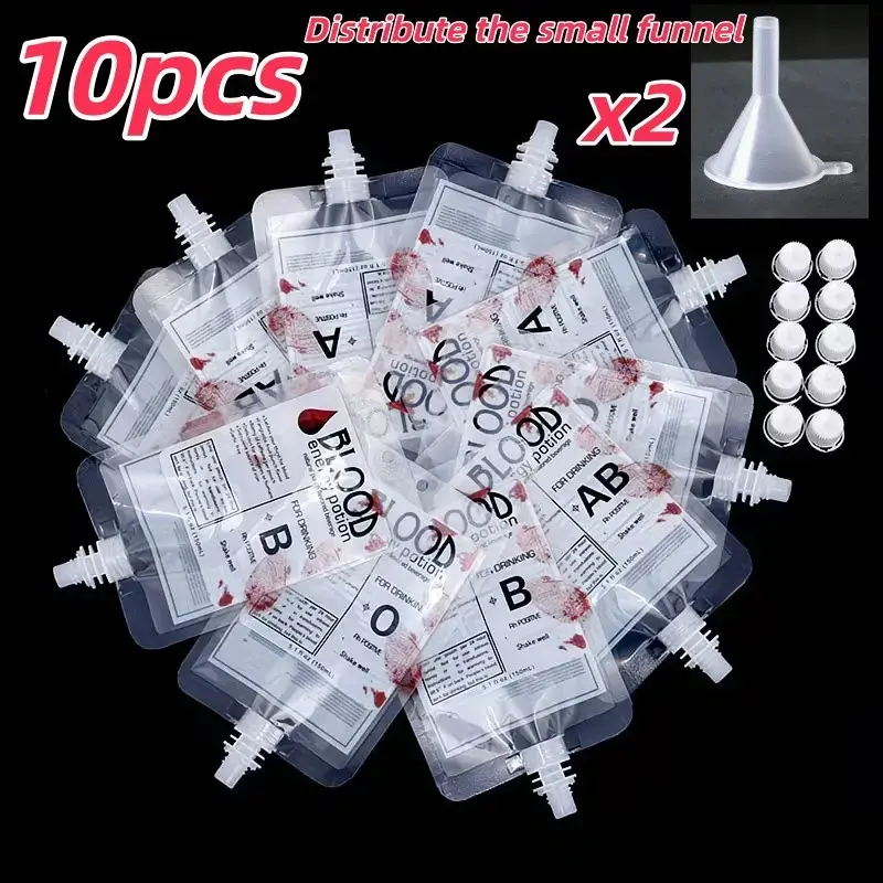 Humwam 12 Pcs Vampire Blood Bag Drink Pouches, Zombie Themed Beverage Bags, Cool Halloween Party Supplies & Decorations