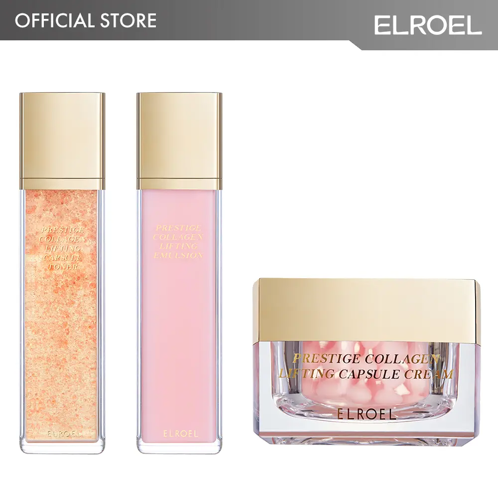 ELROEL Prestige Collagen Lifting Skin Care Set #2 (Toner + Emulsion + Cream) - Official Product Age-defying, Firming and Hydrating Facial Moisturizer with 5 Peptides, Volufiline, Gigawhite & Ectoine - Korean Skin Care for All Skin Types 4.56 fl oz