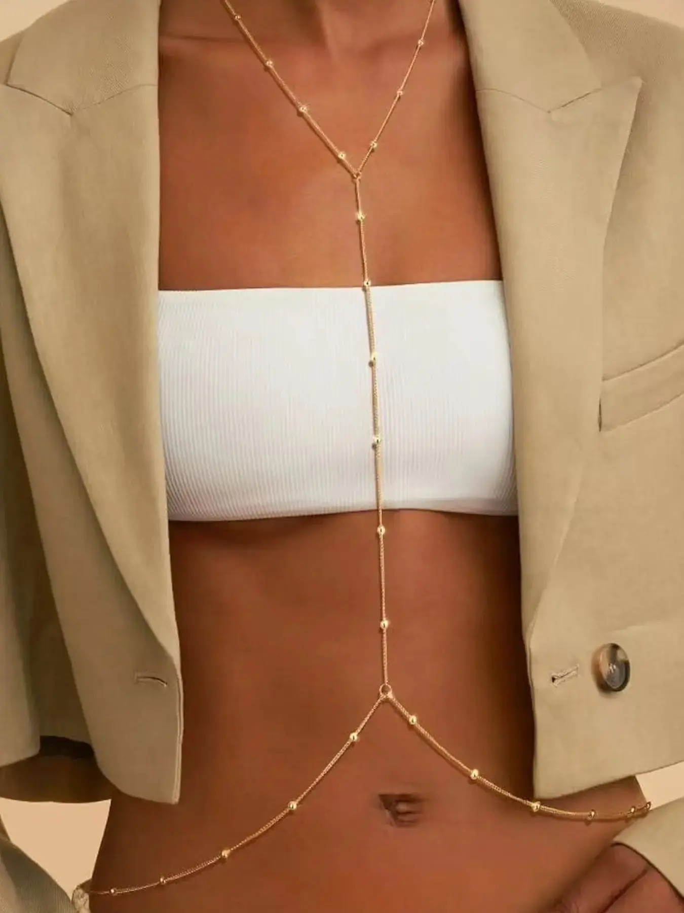 Gold Body Chain Jewellery for Women, Sexy Layered Bikini Bra Beach Adjustable Belly Waist Chain, Beach Body Acessories for Women, Body Jewelry, Bling Chain