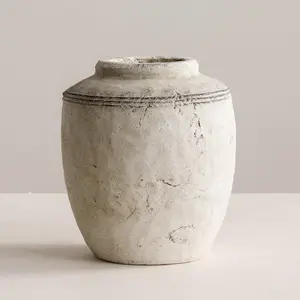 Ceramic Flower Vase, Rustic Farmhouse Terracotta Vase for Home Decor, Aesthetic Decorative Pottery Vases for Table Centerpiece, Living Room, Bookshelf, Bedroom, Kitchen, 7.28" (Small)