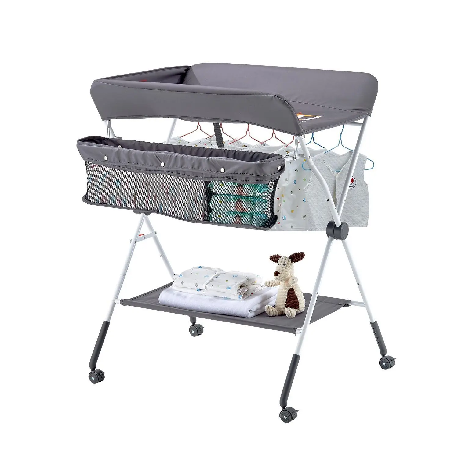 VEVOR Baby Changing Table, Foldable Diaper Change Station with Side Basket, Adjustable Height Portable Changing Table with Lockable Wheels, Multi-Functional Storage Organizer Nursery, Dark Gray#SohoChic