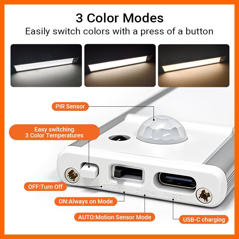 Under Cabinet Lighting, 11.81in Motion Sensor Light Indoor Rechargeable, Closet Lights Battery Operated for Kitchen Cabinets, Shelves, Walls (