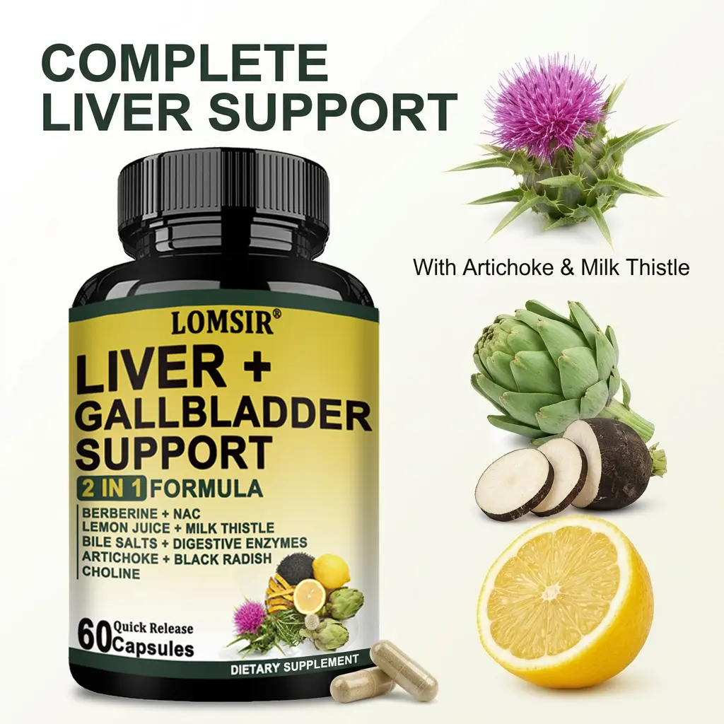 Liver & Gallbladder Support Supplement with Milk Thistle, Ox Bile, Bile Salts, Digestive Enzymes and Artichoke Leaf Extract, Digestive Health & Liver Support, 60 Capsules