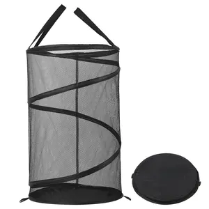 OKAKA Pop-Up Mesh Laundry Hamper Foldable Dirty Clothes Basket 75L Black