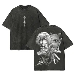 Retro Heavy Limited Kurapika vs Chrollo Hunter X Hunter Anime Double Printed Vintage Oversized Washed Tee Unisex Oversize Anime Manga Washed Heavyweight Cotton T-shirt, Gift For Anime Fan, Anime Lover