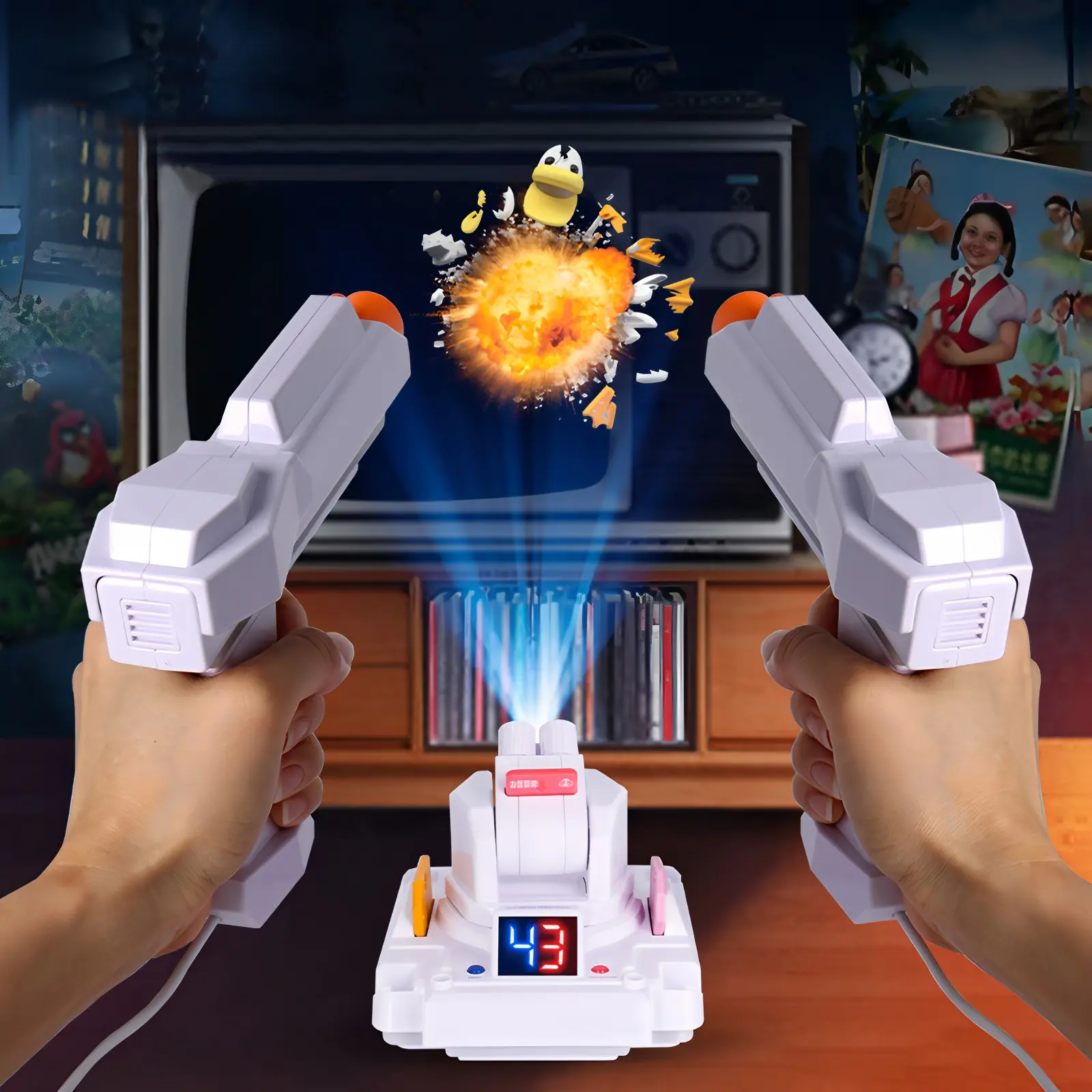 Projection Shooting Toy, Projection Game, Project toy gun, Electric sound and light emission toy, Single or Double player game, Gift for boys