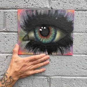 Kickboy Art Eye #4 - 10” x 8” Canvas Panel Beautiful Airbrushed Eye, Original Artwork
