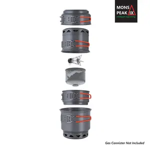 Mons Peak IX Trail 123 HE UL Cook Set with Stove - Ultra-Light, High Efficiency, Breeze Resistant for Backpacking & Camping