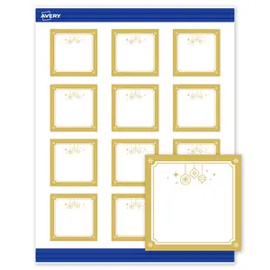 Avery Printable Square Business Cards, 2" x 2", Matte White, Pre-printed Metallic Gold Hanging Ornaments Design, Sure Feed Technology, Laser & Inkjet Compatible, 240 Total