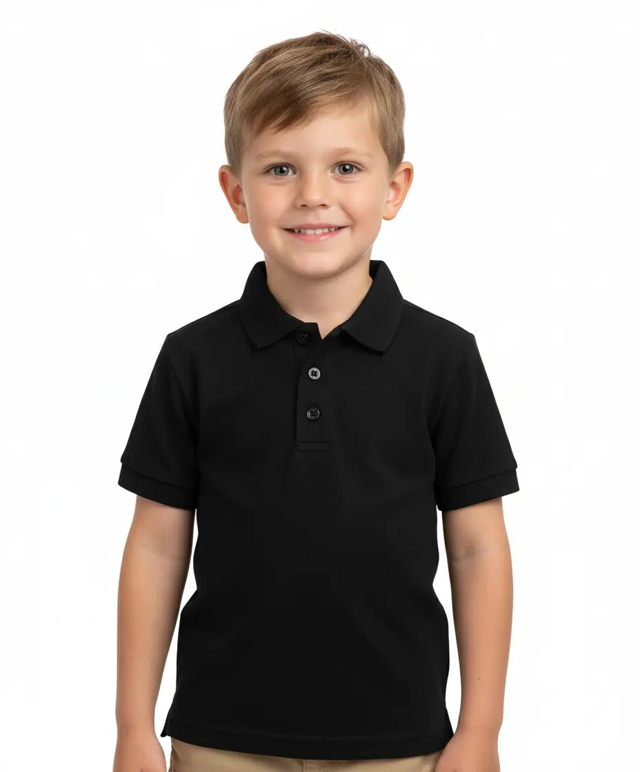 Boy's Premium Quality Pique Polo Uniform Shirt Short Sleeve Black  5-18 BSU01