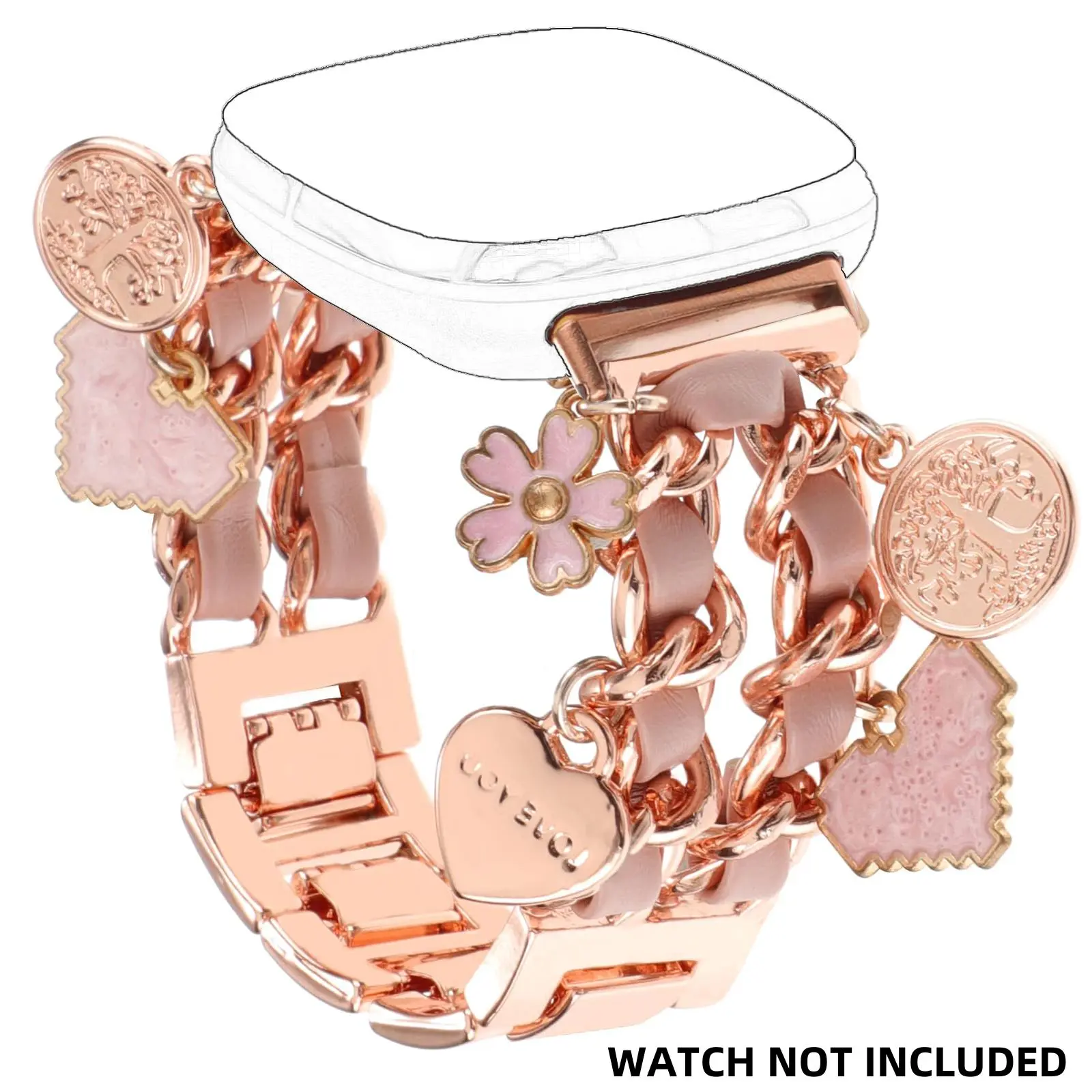 Fashionable Watch Band, Cute Band with Love Pendants for Women, Wearable Accessories Smartwatch Strap Smart Watch Straps Compatible with Fitbit Versa 4/Versa 3/versa 2 /versa Lite/Sense 2/Sense