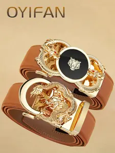 Men's Business Fashion Dragon Design Automatic Buckle Belt, Casual Waistband for Jeans Trousers, Fashion Belt for Party, Trendy All-match & Exquisite Belt for Gift