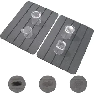 Stone Drying Mat for Kitchen Counter,2 Pack 16''x12'' Quick Dish Drying Stone Mat Kitchen,Double-sided Diatomaceous Earth Stone Drying Mat,No  , Stone Dish Drying Mat (Vertical Stripes)