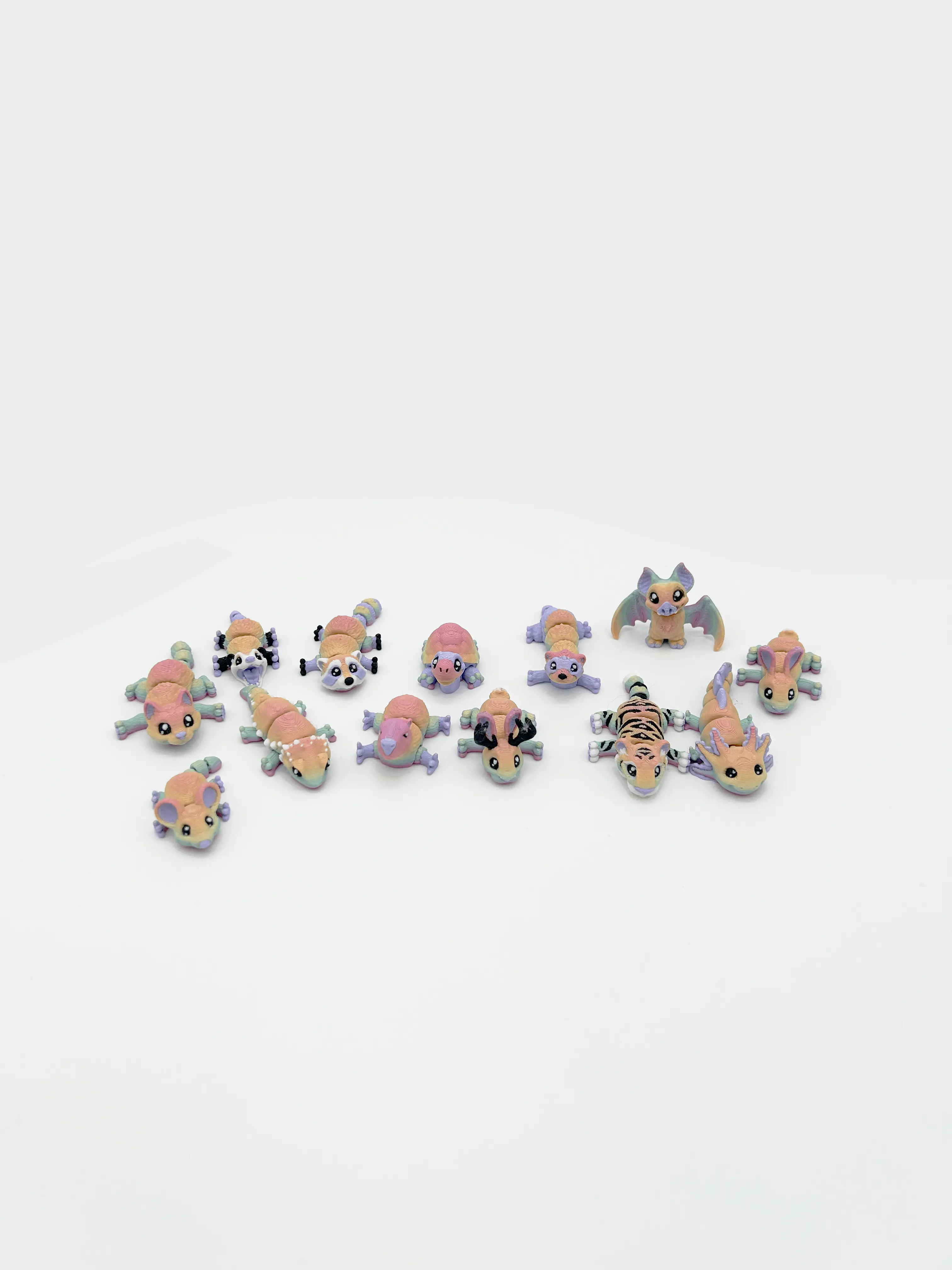 Crazy Creatures 3D Printed Articulated Animal Decor - All 1-2 Inches in Rainbow Material, Includes All 3D Printed Designs