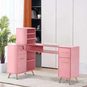 BarberPub L-Shaped Manicure Table, Salon Beauty Nail Desk for Nail Tech 2866