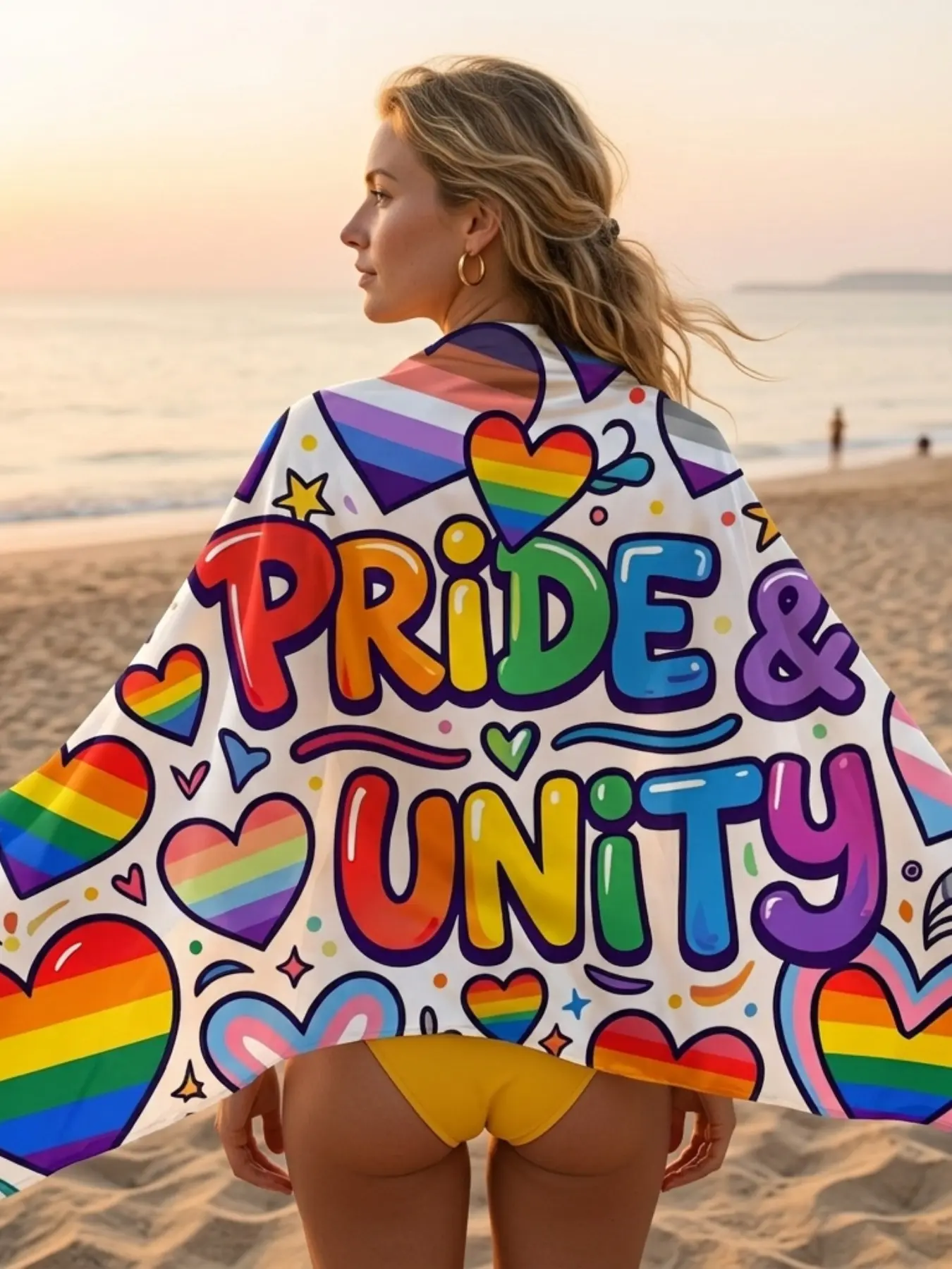 Pride Month - Scarf Shawl Wrap with Rainbow Hearts and Pride & Unity Text - Polyester All Season Shawl - Statement Piece for Outfit Styling, Parade or Wall Decor
