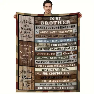 To My Brother Gift from Sister Brother Soft Cozy Flannel Blanket - Rustic Wood Grain Sentimental Love Letter Big Hug Print Plush Throw, Warm Fuzzy Bedroom Sofa Blanket, Perfect Birthday Graduation Christmas Gift for Brother Men Home Decor