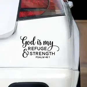 1PC Warm Phrase Decor Decals "God is my REFUGE & STRENGTH" For car windows, laptop pages Soft element design Fit family cars/SUVs Also textured on phone cases Warmth in daily details Sticker For Cars
