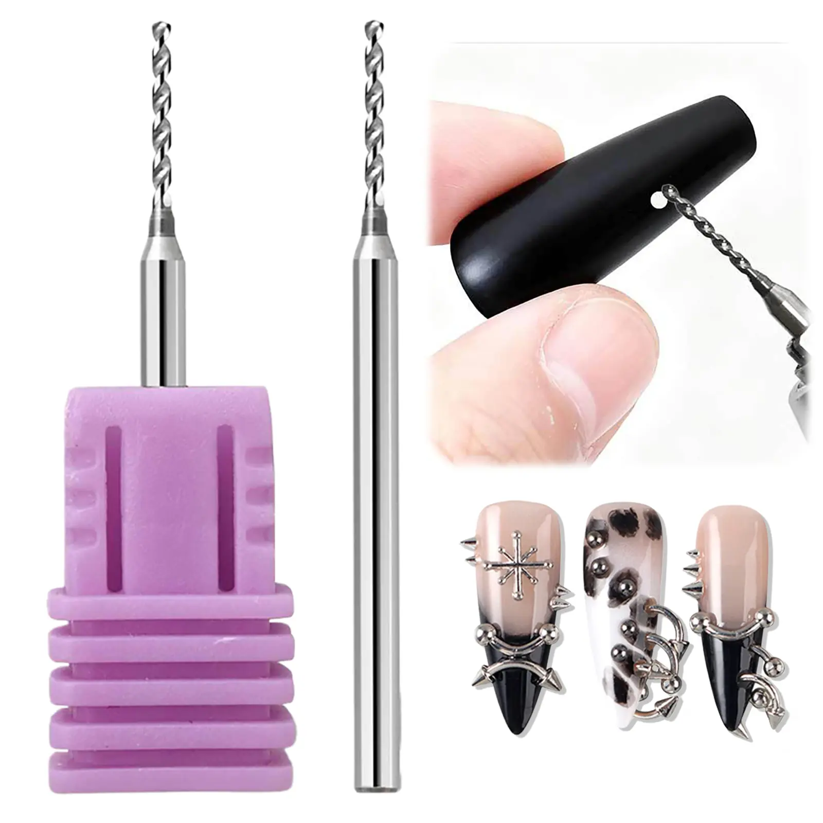 Nail Piercing Drill Bit for Open Ring Nails - Tungsten Steel Hole Punch, Professional Manicure Tool for Salon & DIY Jewelry Nail Art (Fits Most Electric Nail Drills) Nail Tech Supplies Nail Art Tools, Nail Art Supply, Adults