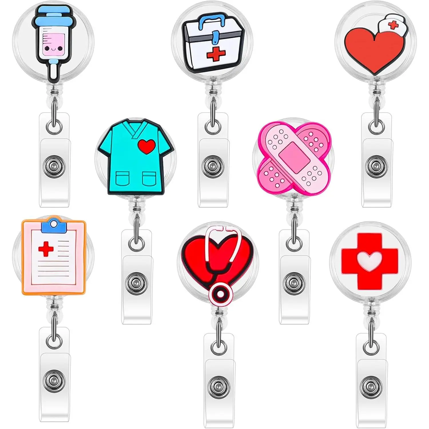 8 Pack Nurse Badge Reels - Retractable Badge Reel,  Badge Reel, Funny Badge Reel Nurse, ID Badge Holders Retractable, Clips for , , , Office Worker Gifts