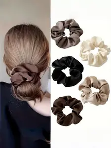 5-Piece Satin Hair Tie Set, Perfect for Ponytails & Buns, Elegant Everyday Accessory, Versatile Neutral Color Hair Bands, Match with Outfits, Elastic Hair Accessory