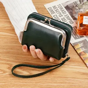 Mini Vintage Credit Card Holder with Kiss Lock Coin Purse, Stylish Women's Fashion Wallet and Wristlet for Everyday Use, Clutch Wristlet Wallet