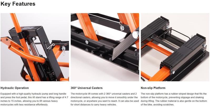 VEVOR Hydraulic Motorcycle Jack Stand, TikTokShopBlackFriday, 1500 LBS ATV Scissor Lift Jack, 4.7"-15" Scissor Lift Jack Stand with 4 Wheels, Hydraulic Foot-Operated Hoist Stand for Motorcycle ATV UTV Powersports