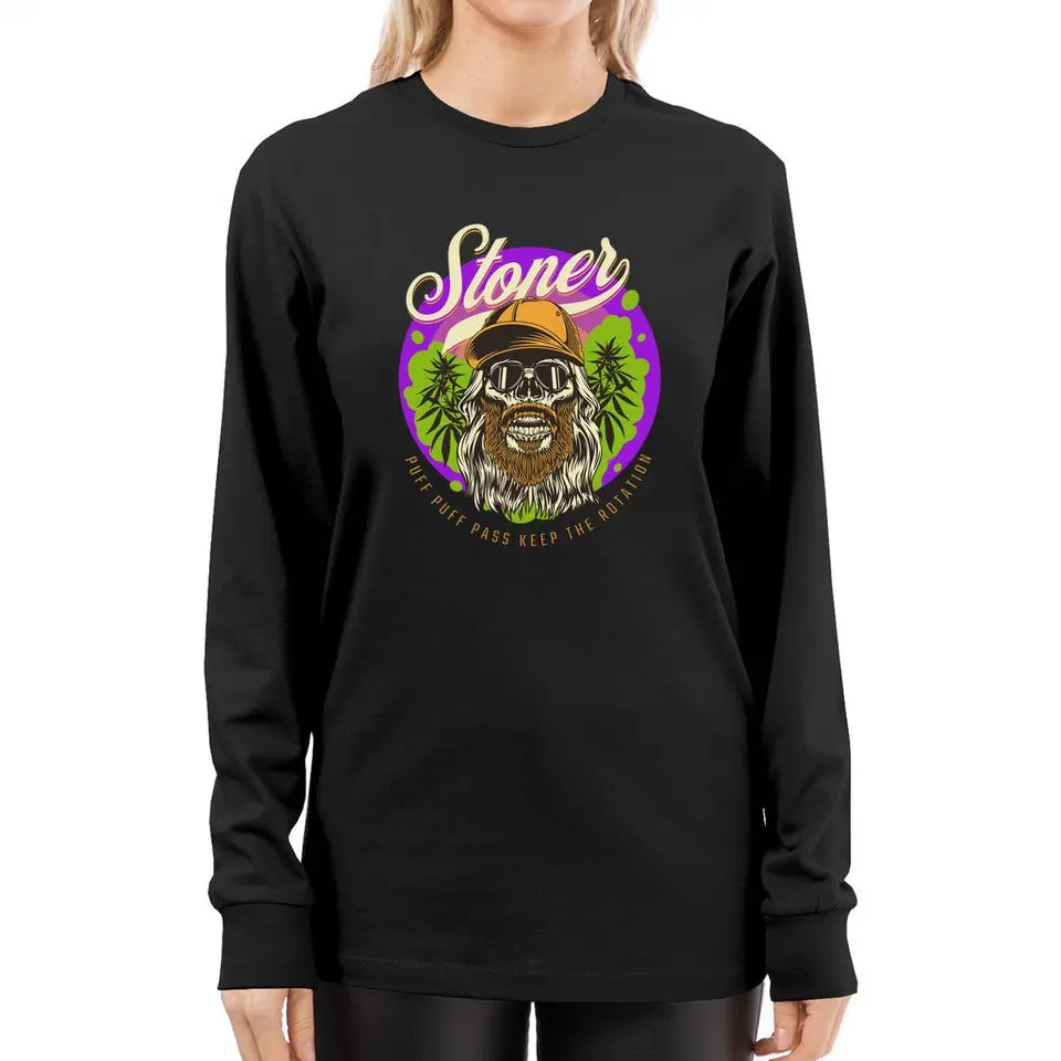 Stoner Puff Puff Pass Keep the Rotation 420 Trendy Adult Novelty Super Comfortable Unisex Long Sleeve Tee