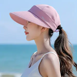 Women'S Summer Sun Hat - Wide Brim, Breathable Open Top, Removable for Beach & Outdoor Activities, Lightweight Polyester, White with Black Brim, Summer Sun Ha