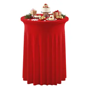 Valentine's Day Spandex Cocktail Table Covers 4 Pack – Stretch Highboy Table Skirts with Wavy Drape for 2FT/2.7FT Round Tables Holiday Party Decor
