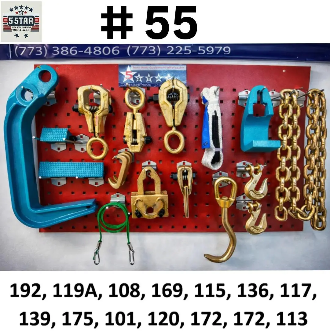 SET#55 - 16 PIECE HEAVY DUTY AUTO BODY FRAME MACHINE PULLING TOOLS AND CLAMPS
