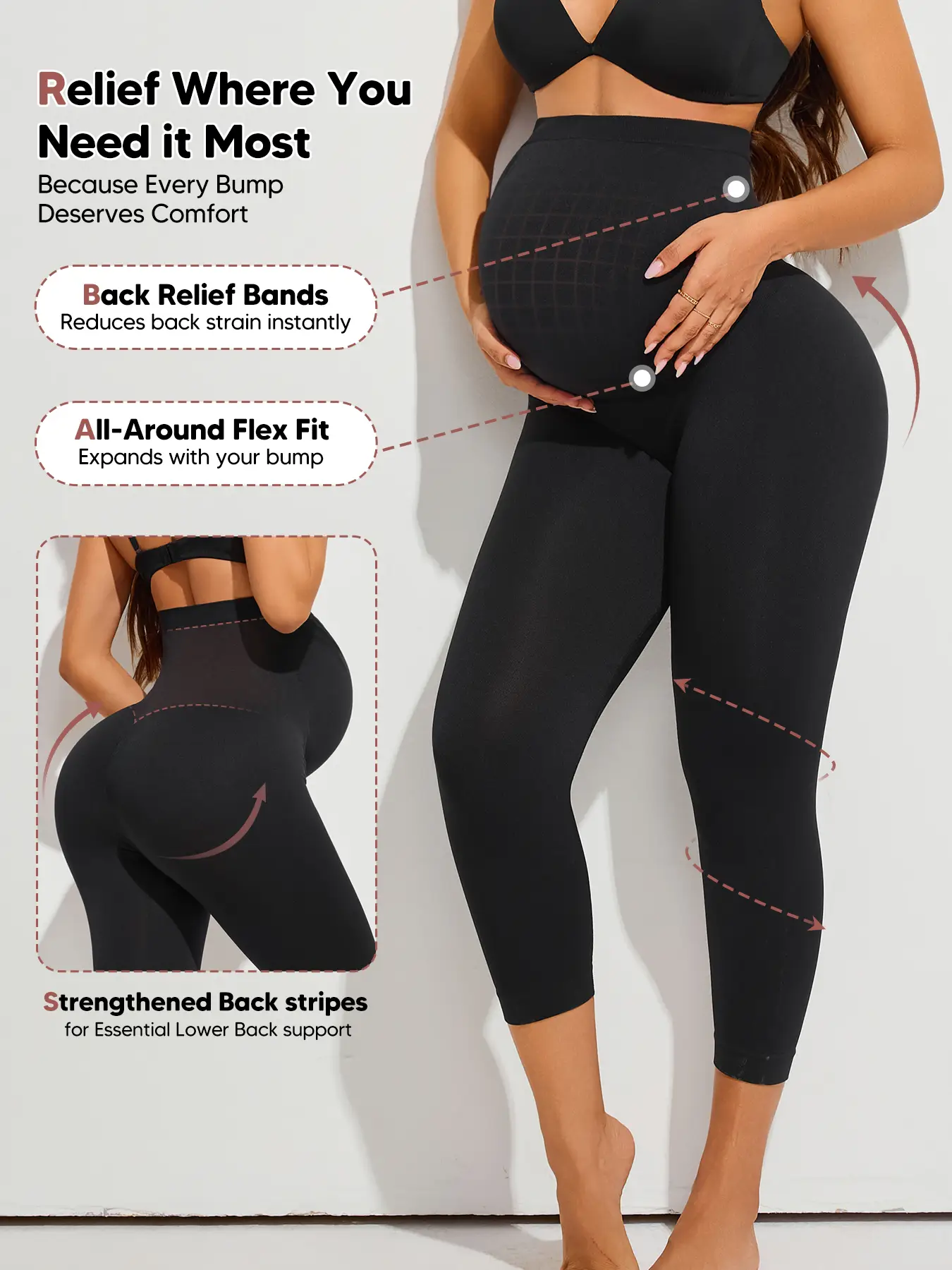 Maternity Compression Leggings Over Belly Support, Supportive Seamless High Waist Pregnancy Tights, Soft Stretchy 3/4 Cropped Pants for Women