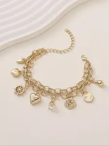 Mother's Day Gift Women's Elegant Heart & Flower & Wheel Design Charm Bracelet, Heart Shaped Bracelet, Fashion Jewelry for Party, Daily Clothing, Pretty Bracelet