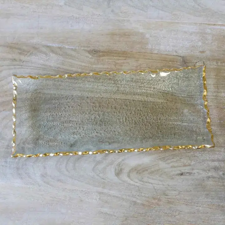 Fairbanks Rectangle Platter Clear/Gold 13.75x1x6